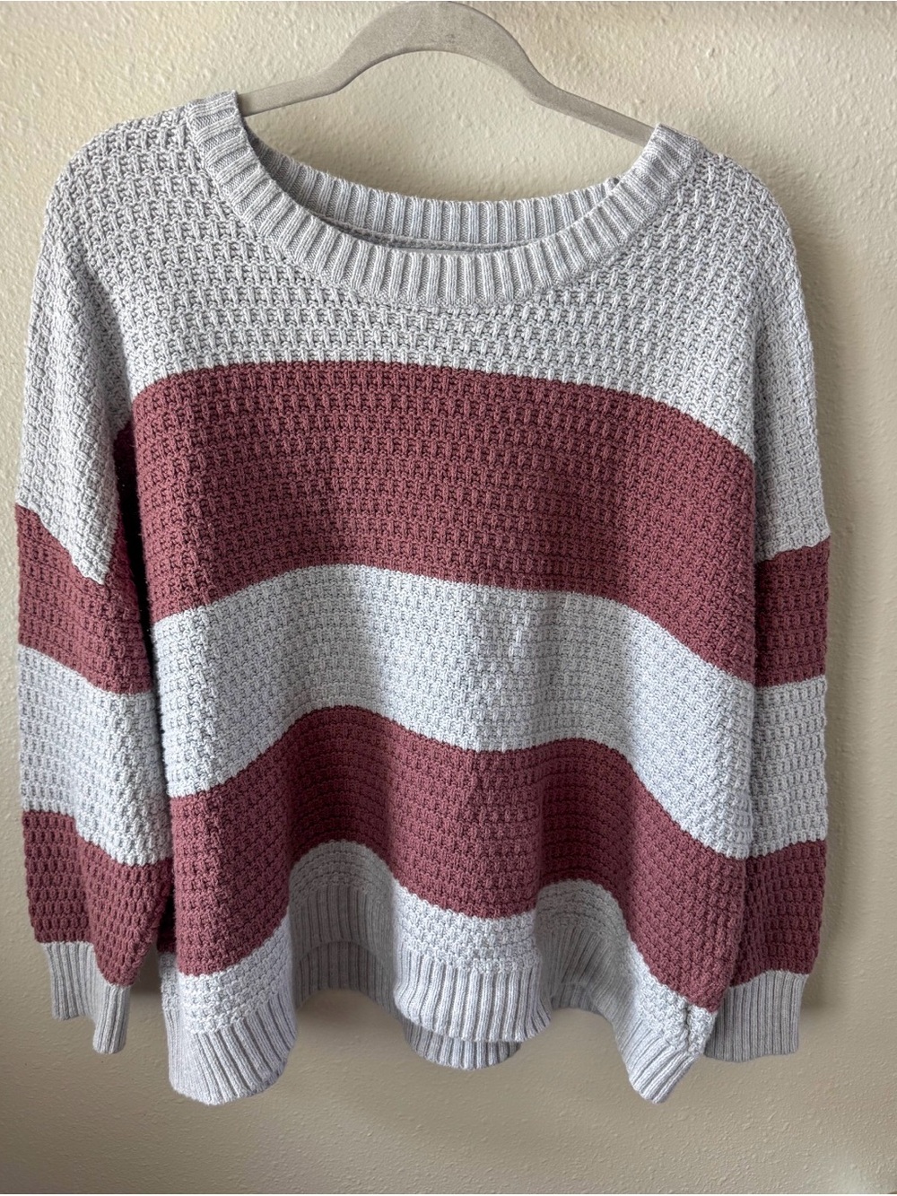 Old Navy Striped Crewneck Sweater - Mauve and Light Gray